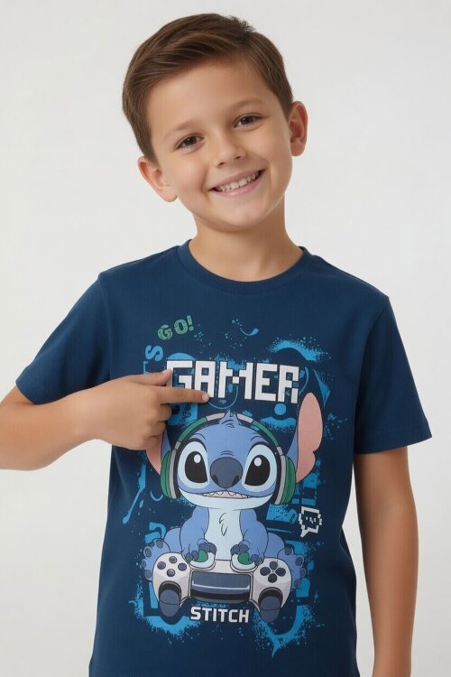 Koyu Mavi Gamer Karakter Baskılı Tişörtlü Erkek Çocuk Eşofman Takımı  23877