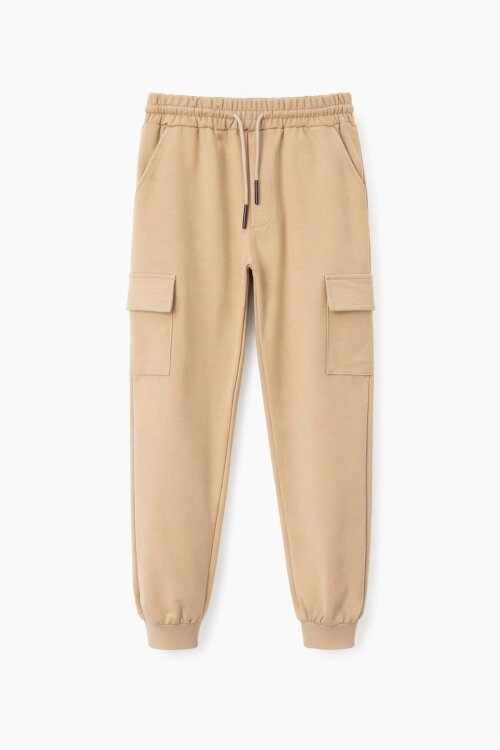 Krem Beli Lastikli Basic Kargo Cepli Erkek Çocuk Okul Eşofman Altı 19127