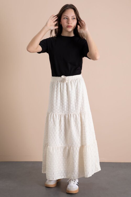 Krem Kız Çocuk Uzun Kesim Fistolu Etek  23778