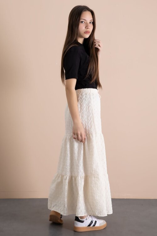 Krem Kız Çocuk Uzun Kesim Fistolu Etek  23778