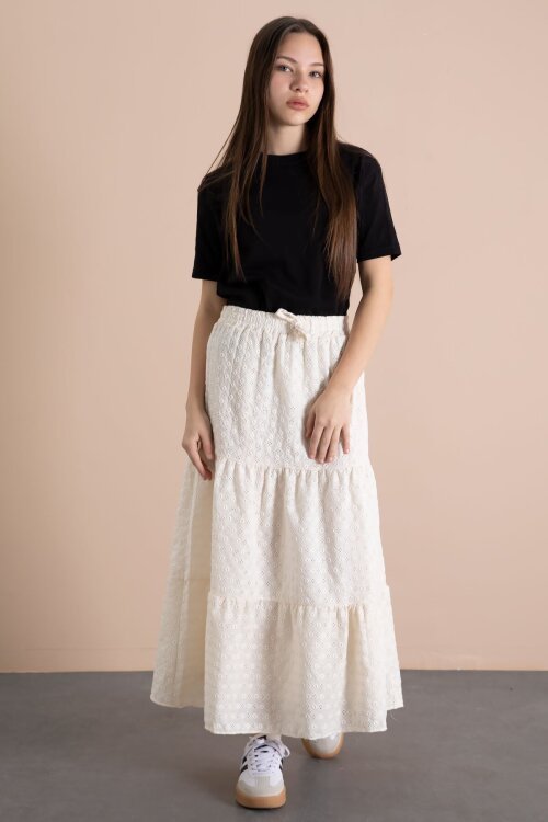 Krem Kız Çocuk Uzun Kesim Fistolu Etek  23778