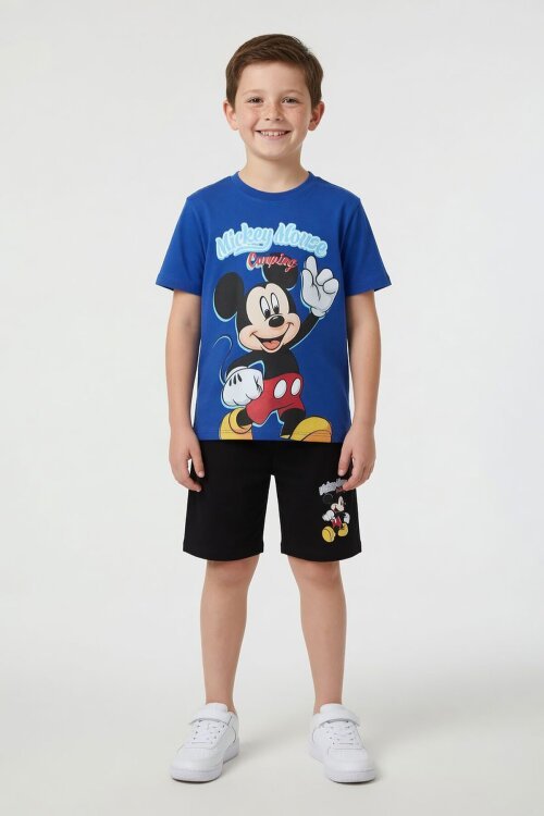 Lacivert Erkek Çocuk Mickey Fare Baskılı Şortlu 2li Takım 23967