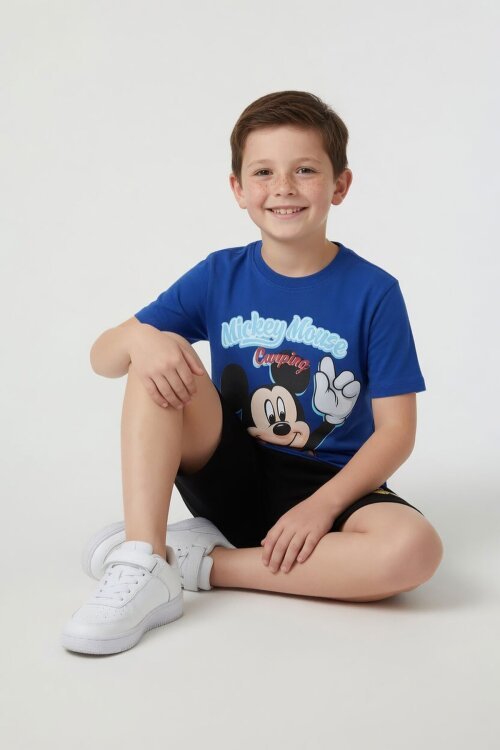 Lacivert Erkek Çocuk Mickey Fare Baskılı Şortlu 2li Takım 23967
