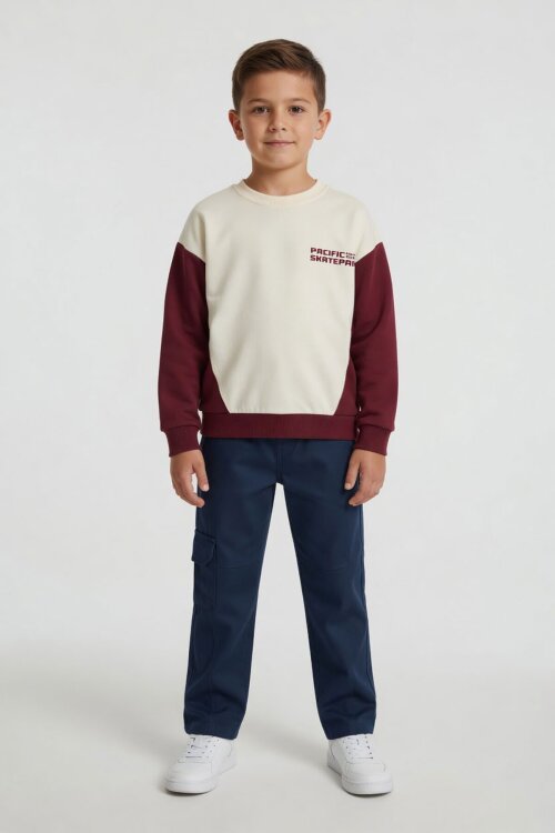 Lacivert Kahve Erkek Çocuk Keten Pantolonlu Sweatshirt 2li Takım 24515