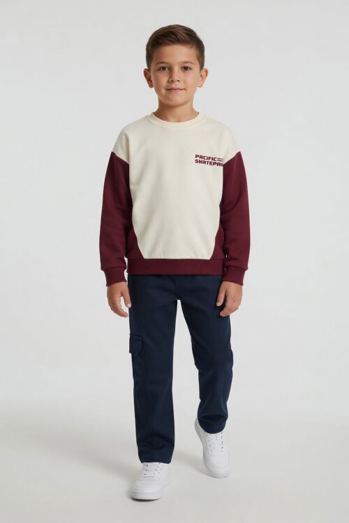 Lacivert Kahve Erkek Çocuk Keten Pantolonlu Sweatshirt 2li Takım 24515
