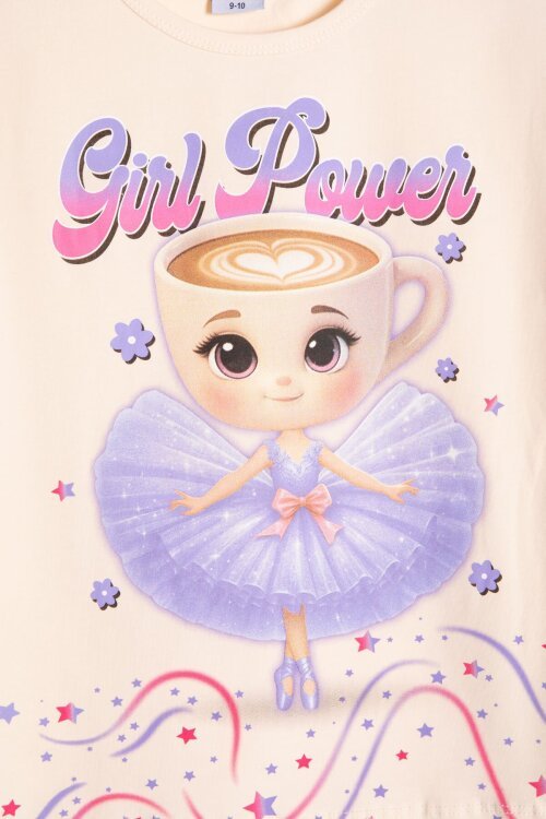 Lila Balerin Desenli Tişörtlü Kız Çocuk Şortlu 2li Takım 23879