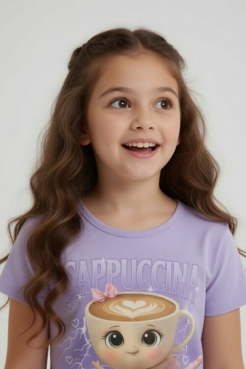 Lila Ballerin Baskılı Geniş Paça Taytlı Kız Çocuk 2li Takım  23799