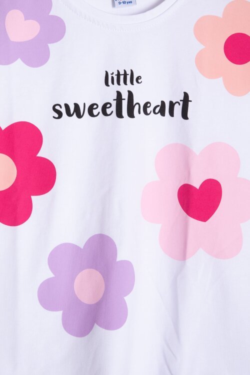 Lila Çiçek Desenli Tişörtlü Kız Çocuk Şortlu 2 Takım 23852