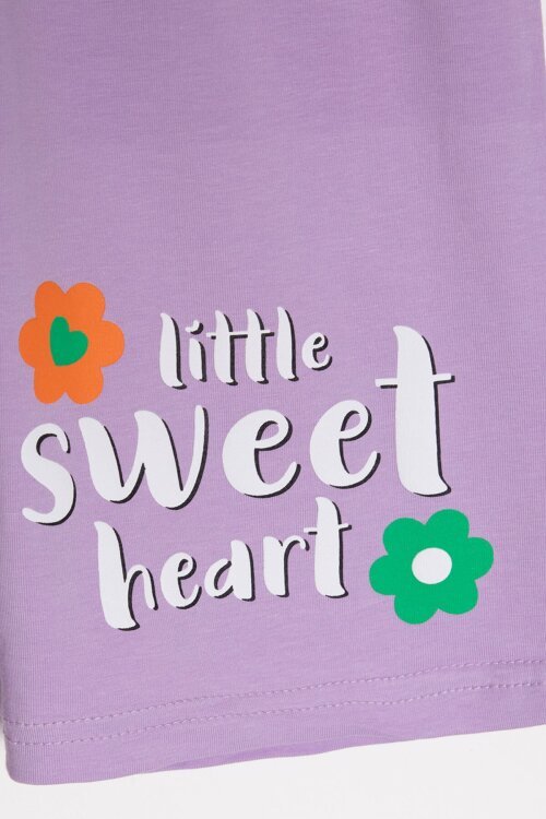 Lila Çiçek Desenli Tişörtlü Kız Çocuk Şortlu 2 Takım 23852