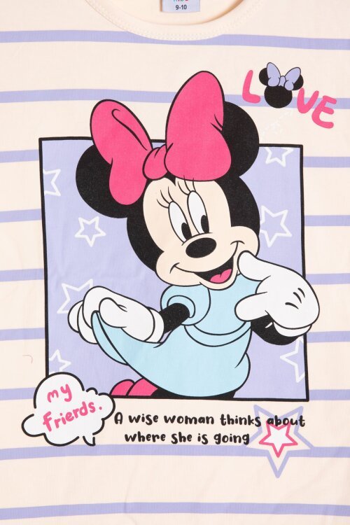 Lila Çizgi Desenli Karakter Baskılı Kız Çocuk Tişörtlü Şortlu Takım 23869