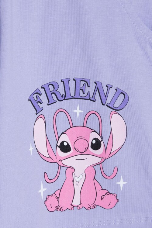 Lila Çizgili Karakter Baskılı Fırfırlı Kız Çocuk Şortlu 2li Takım  23955