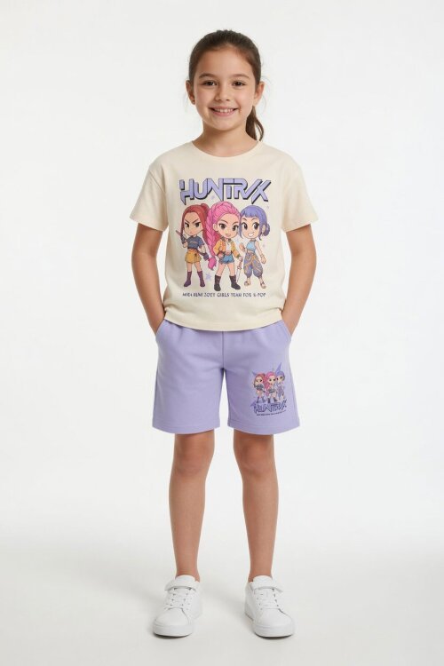 Lila Kız Çocuk Temalı Şortlu Tişörtlü 2li Alt Üst Takım  23935