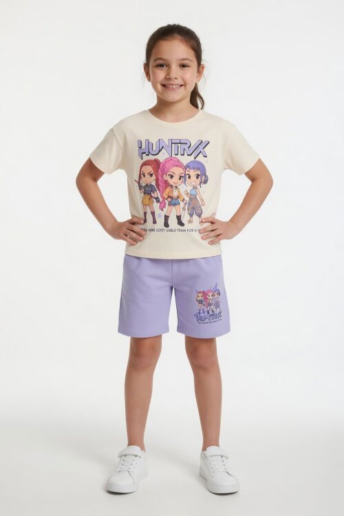 Lila Kız Çocuk Temalı Şortlu Tişörtlü 2li Alt Üst Takım  23935