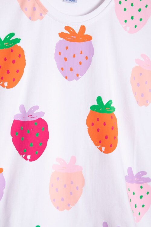 Lila Meyve Desenli Tişörtlü Kız Çocuk Şortlu Yazlık Takım 23828