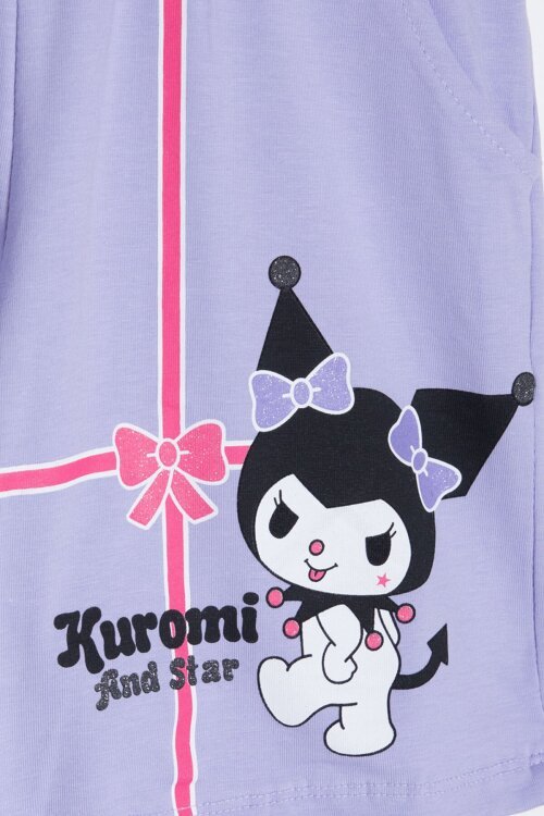 Lila Sevimli Tavşan Baskı Bisiklet Yaka Kız Çocuk Şortlu Takım 23946