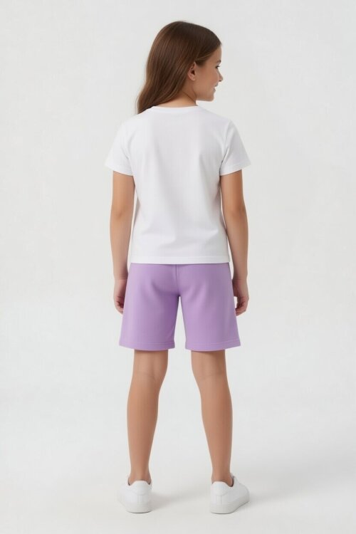 Lila Unicorn Baskılı Simli Kız Çocuk Tişörtlü Şortlu Takım 23795