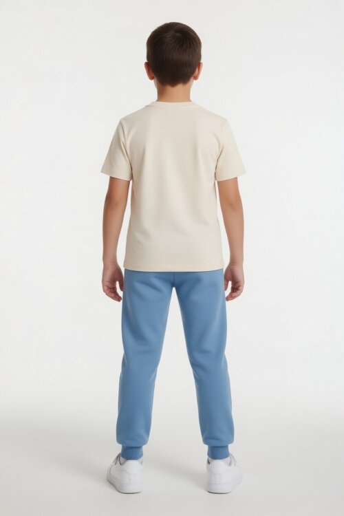 Mavi Baskılı Bisiklet Yaka Tişörtlü Beli Lastikli Erkek Çocuk 2li Takım 23886