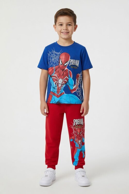 Mavi Erkek Çocuk Örümcek Adam Baskı Eşofmanlı Tişörtlü 2li Takım 23987