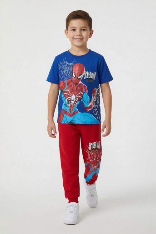 Mavi Erkek Çocuk Örümcek Adam Baskı Eşofmanlı Tişörtlü 2li Takım 23987