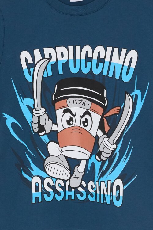 Mavi Karakter Baskılı Bisiklet Yaka Tişörtlü Erkek Çocuk Eşofmanlı Takım 23847