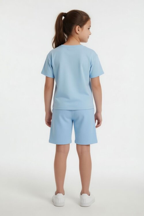 Mavi Karlar Kraliçesi Baskılı Kız Çocuk Tişörtlü Şortlu Takım  23950