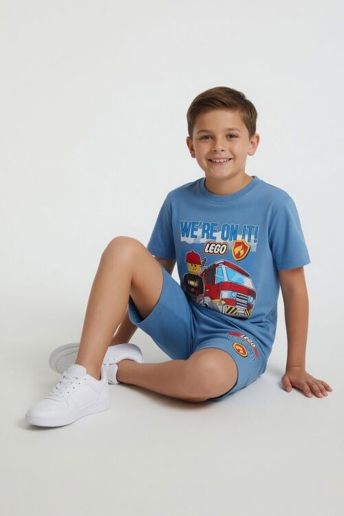 Mavi Lego Temalı Erkek Çocuk Tişörtlü ve Şortlu 2li Takım  23938