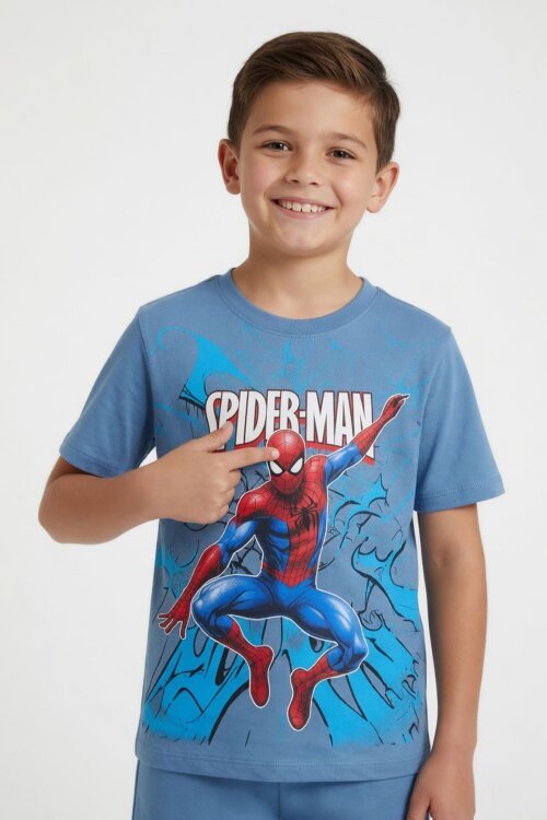 Mavi Örümcek Adam Baskılı Tişörtlü Erkek Çocuk Şortlu Takım  23942
