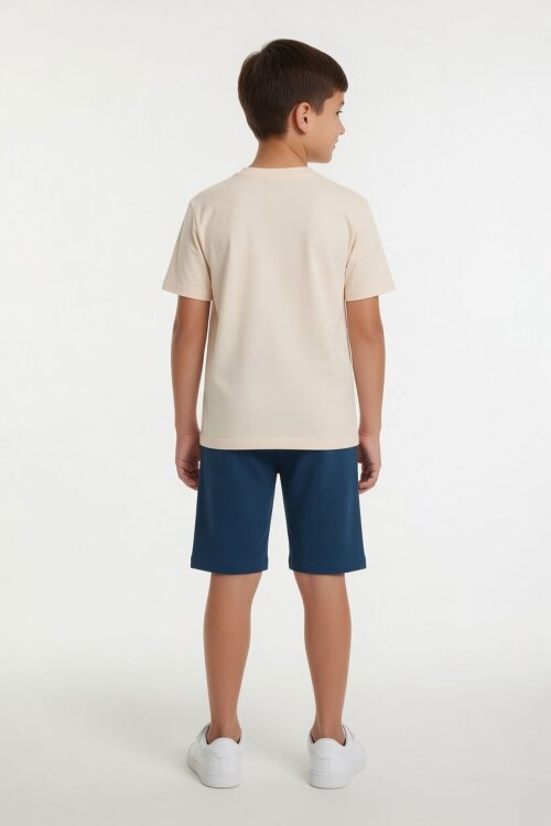 Mavi Palmiye Desenli Çizgili Tişörtlü Erkek Çocuk Şortlu 2li Takım 23931