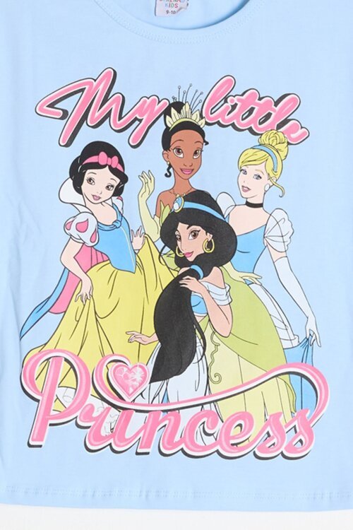 Mavi Prenses Temalı Tişörtlü Kız Çocuk Yazlık Şortlu Takım 23864