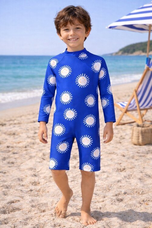 Mavi Sevimli Güneş Baskılı Erkek Çocuk Mayo 19001