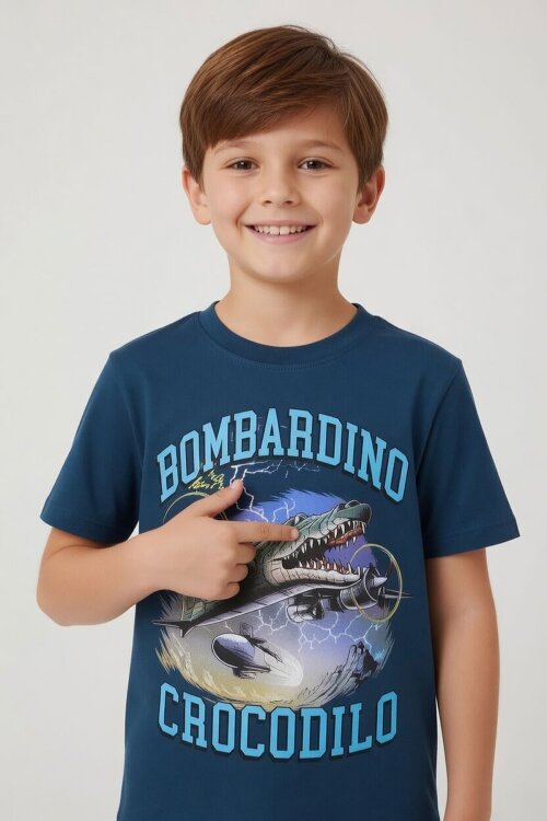 Mavi Uçak Baskılı Yazılı Tişörtlü Erkek Çocuk Şortlu 2li Takım 23922