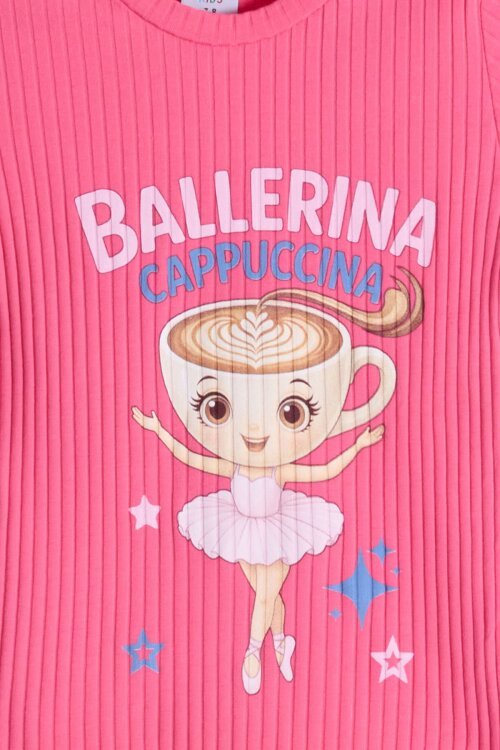 Pembe Balerin Desenli Badili Jean Etekli Kız Çocuk 2li Takım 24563
