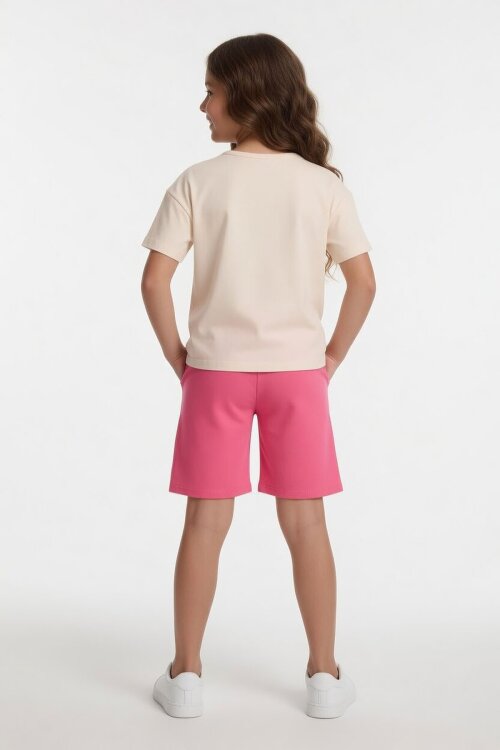 Pembe Balerin Desenli Tişörtlü Kız Çocuk Şortlu 2li Takım 23878