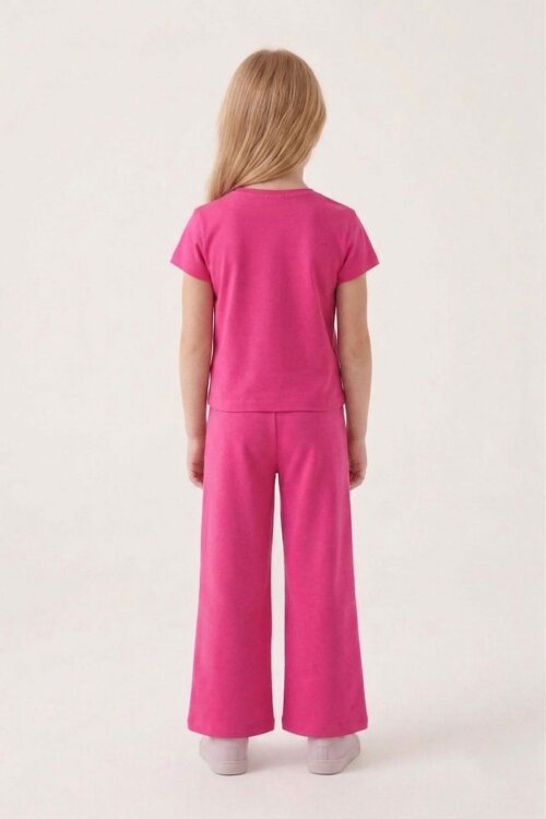 Pembe Ballerin Baskılı Geniş Paça Taytlı Kız Çocuk 2li Takım  23798