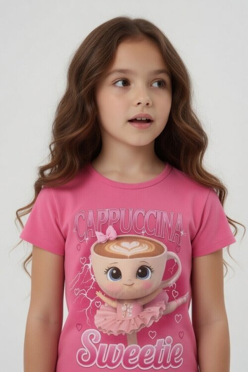 Pembe Ballerin Baskılı Geniş Paça Taytlı Kız Çocuk 2li Takım  23798