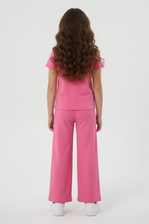 Pembe Ballerin Baskılı Geniş Paça Taytlı Kız Çocuk 2li Takım  23798