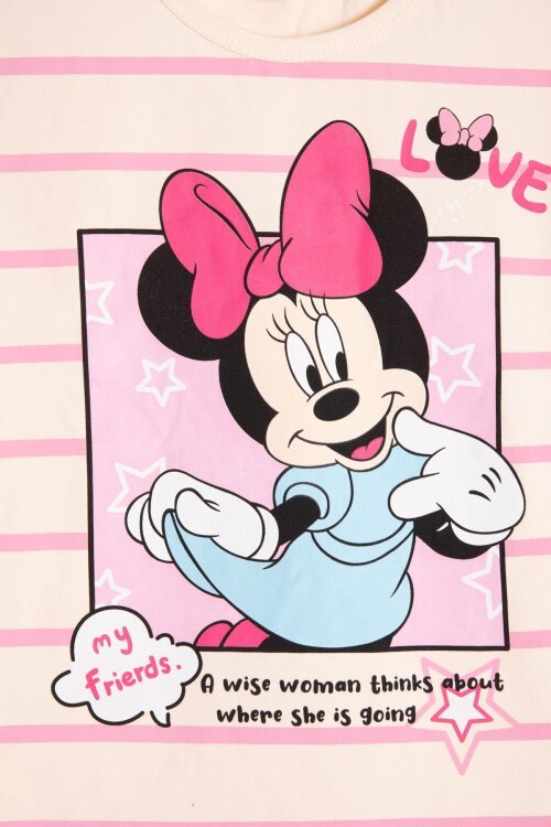 Pembe Çizgi Desenli Karakter Baskılı Kız Çocuk Tişörtlü Şortlu Takım 23867