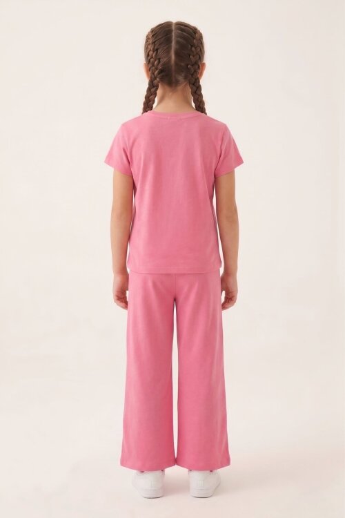 Pembe Kalpli Karakter Baskılı Geniş Paça Pantolonlu Kız Çocuk 2li Takım 23808