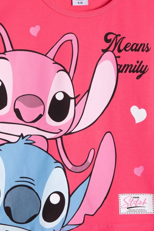 Pembe Karakter Baskılı Fitilli Bermuda Pantolonlu Kız Çocuk Tişörtlü Takım  23805