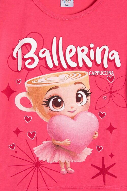 Pembe Karakter Baskılı Tişörtlü Fitilli Pantolonlu Kız Çocuk 2li Takım 23829