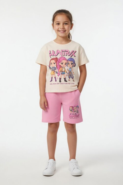 Pembe Kız Çocuk Temalı Şortlu Tişörtlü 2li Alt Üst Takım  23934