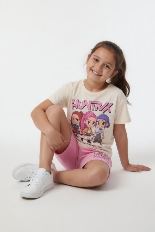 Pembe Kız Çocuk Temalı Şortlu Tişörtlü 2li Alt Üst Takım  23934