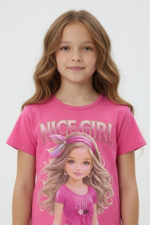 Pembe Kız Karakter Baskılı Geniş Paça Pantolonlu 2li Kız Çocuk Takım 23801