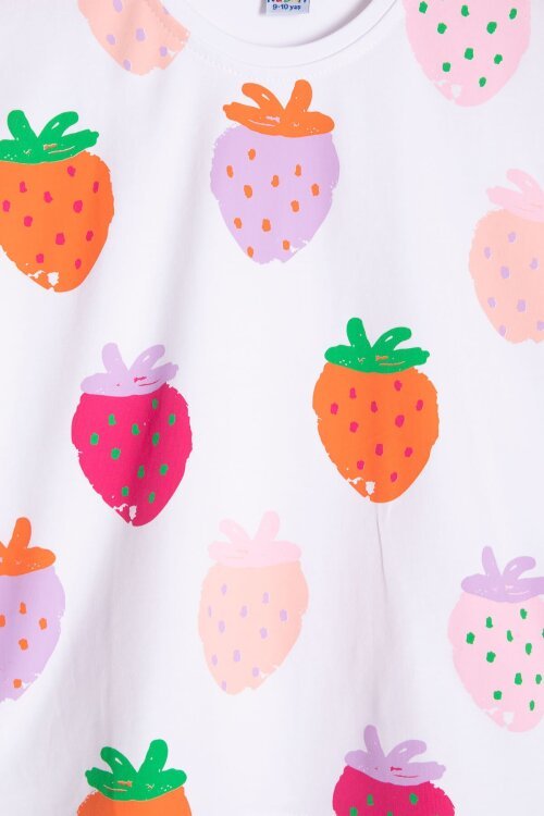 Pembe Meyve Desenli Tişörtlü Kız Çocuk Şortlu Yazlık Takım 23861