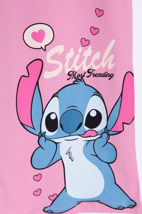 Pembe Sevimli Çizgi Karakter Baskılı Tişörtlü Kız Çocuk Geniş Paça  Takım 23857