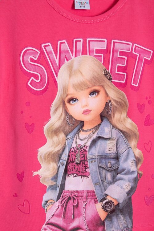 Pembe Sweet Yazılı Karakter Baskılı Kız Çocuk Şortlu 2li Takım 23993