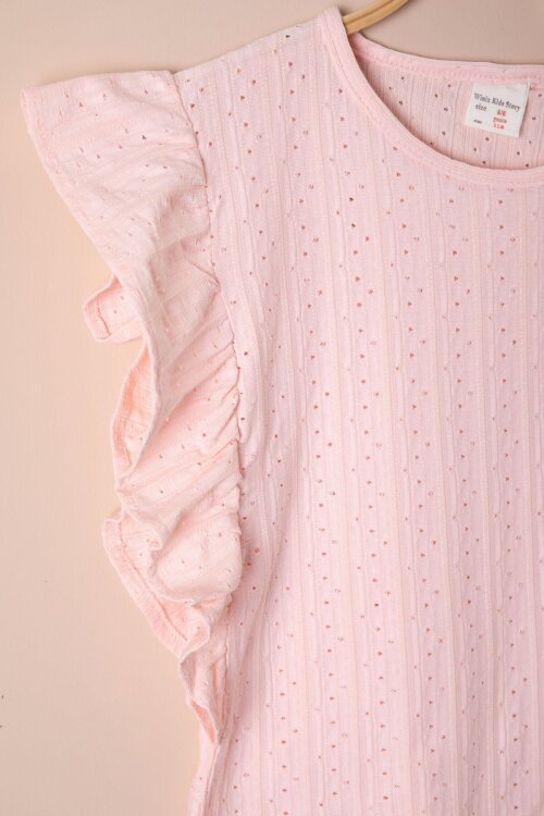 Pembe Volan Detaylı Bluzlu Pantolonlu Kız Çocuk Yazlık Takım 18536