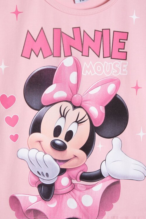Pudra Minnie Desenli Tişörtlü Fitilli Pantolonlu Kız Çocuk Alt Üst Takım 23836