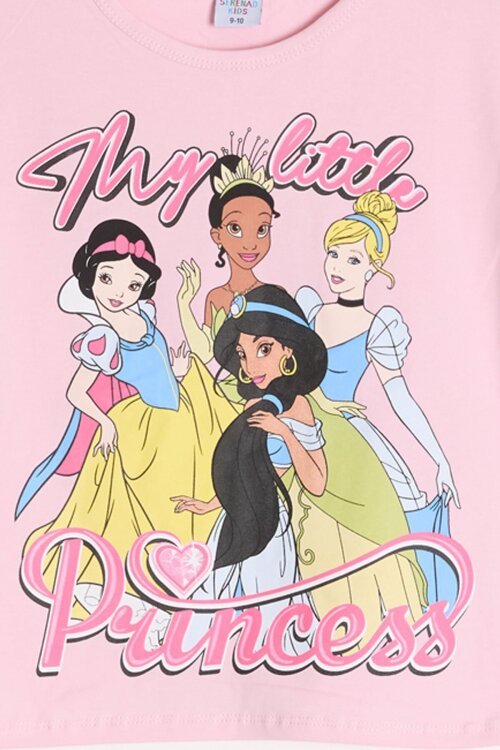 Pudra Prenses Temalı Tişörtlü Kız Çocuk Yazlık Şortlu Takım 23902