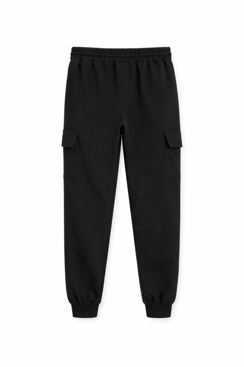 Siyah Beli Lastikli Basic Kargo Cepli Erkek Çocuk Okul Eşofman Altı 19126